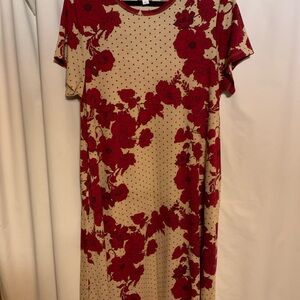 LuLaRoe Red Floral on Tan Midi Dress